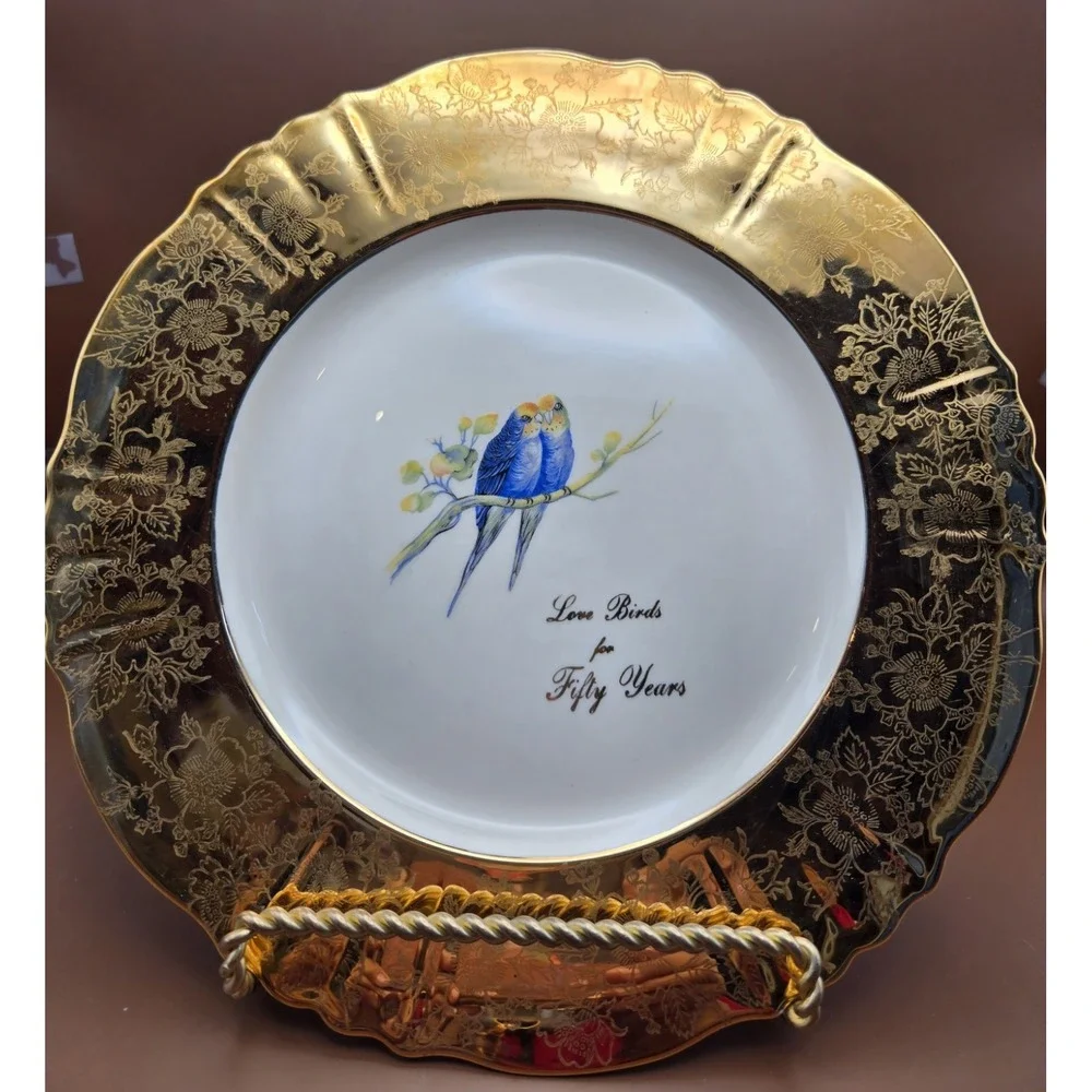 50th Anniversary Plate 22k Gold Wide Ribbon‎ Scalloped Edge 
